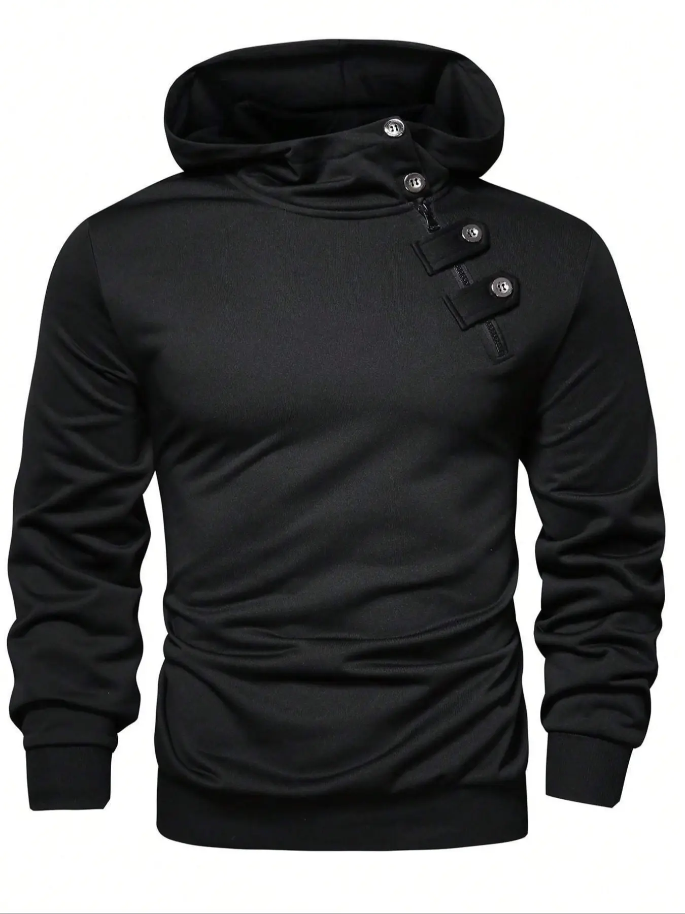 Men's Solid Color Drop Shoulder Zip Hoodie, Street Style Casual Sweatshirt, Tops, Menswear, Minimalist, Four Seasons Essential, Plain Design, Comfortable Fit, Long Sleeves, Fitted, Hooded Sweatshirts