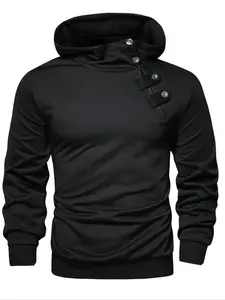 Men's Solid Color Drop Shoulder Zip Hoodie, Street Style Casual Sweatshirt, Tops, Menswear, Minimalist, Four Seasons Essential, Plain Design, Comfortable Fit, Long Sleeves, Fitted, Hooded Sweatshirts