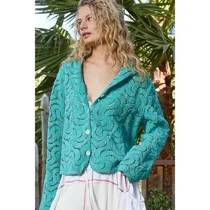 POL Clothing Swirl Collared Button Up Chenille Knit Sweater Shacket