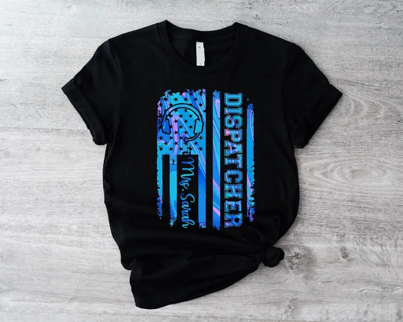 Personalized Dispatcher American Flag T-Shirt, Custom 911 Dispatcher Shirt