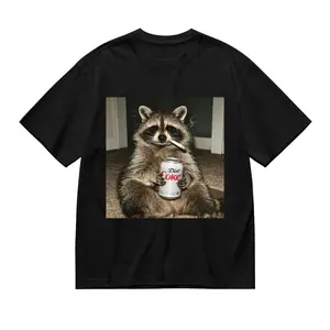 Raccoons Diet Coke Smoking Comfort Colors T-Shirt with a funny Gen Z dank meme vibe, trendy cotton streetwear top and playful graphic gift for men and women alike.