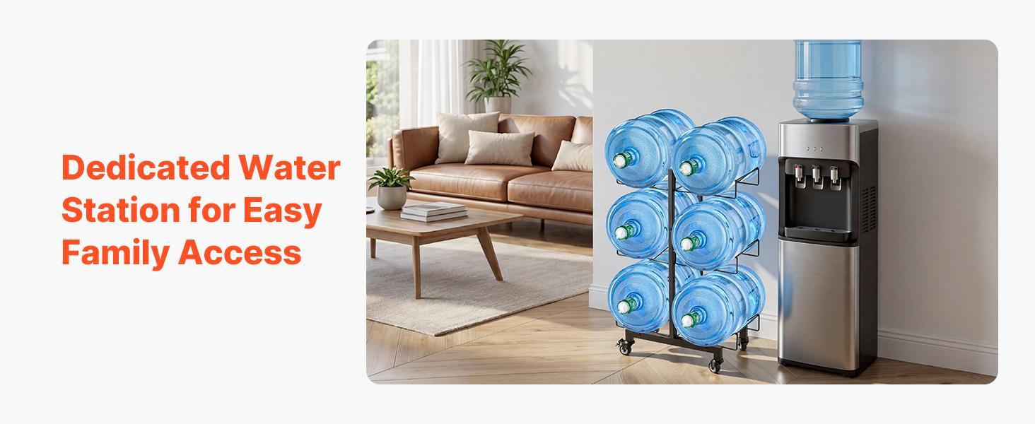 【Summerfinds】VEVOR Water Jug Holder3 Tiers Double Rows 3 and 5 Gallon Water Bottle Holder for 6 BottlesHeavy Duty Jug Rack Organizer with Casters and HandlesFoldable for KitchenOfficeLiving RoomBlack