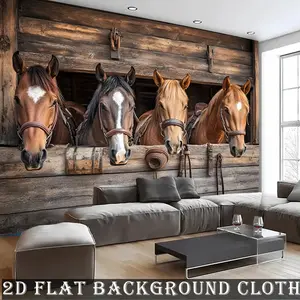 Horse Theme Party Decoration Tapestry Featuring Four Horses in a Stable Design, Photo Props for Wedding Celebrations, Birthday Parties, Family Gatherings, Events, Coming-Of-Age Ceremonies, Christmas Wall Decor, Four Season Home Decor, Entryway Decoration