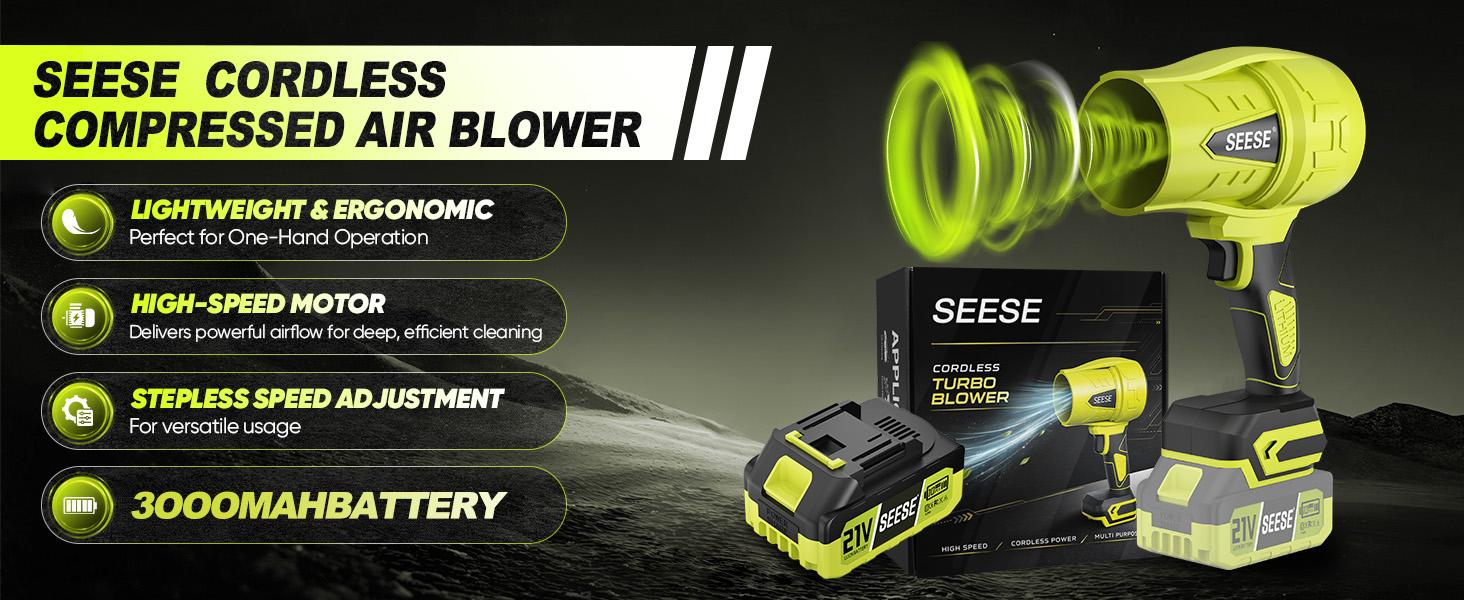 【FathersDayGift】SEESE Turbo Jet Blower,Leaf Blower, Violent Turbo Fan, Pure Copper Motor,Car Drying After Wash, Handheld Snow Blower,Cordless Turbo Power Air Duster,Home Improve,Garden Mainte Holiday gifts