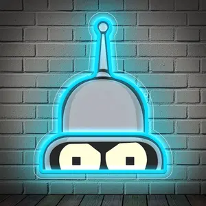 Futurama Bender Neon Sign Aesthetic Room Handmade Home Wall Decor, Suitable for Anime Lovers Man Cave Bedroom Wall Decoration with Power Supply and Adjustable Light