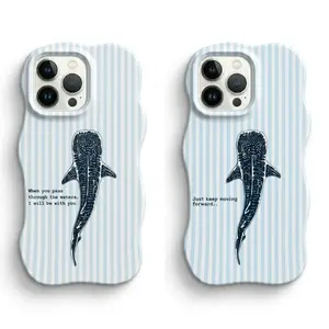 Whale Shark Pattern Phone Case, Wavy Film Shell, Slim Soft TPU Cover with Airbag Shockproof Electroplated Design for iPhone X 11 12 13 14 15 16 17 Pro Max Plus, Cute Durable Phone Cases for Girls