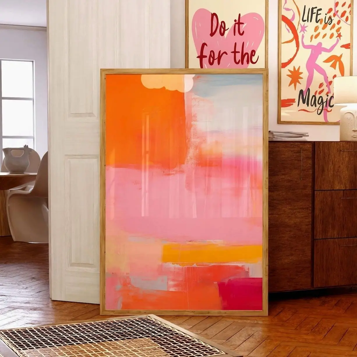 Pastel Pink Orange Abstract Geometric Wall Art, Rothko Colorful Wall Art, Living Room Decor , Scenery Art | Framless Poster Z