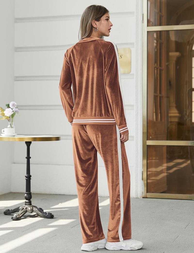 Ekouaer  Women's Velvet Velor Tracksuits 2 Piece Lounge Outfits Zip Up Sweatshirt and Sweatpants with Pockets S-3XL Womenswear Overalls Comfort Hoodie