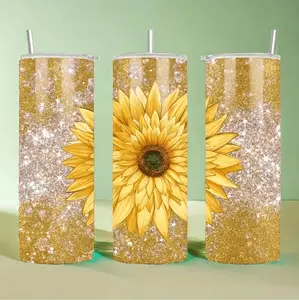 Glittering Sunflower Tumbler in 20oz Durable Vacuum Insulated Design Ideal for Coffee Iced Beverages and Juices Perfect Travel Companion or Gift