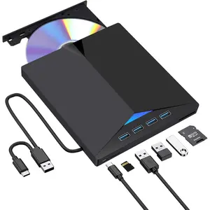 External CD/DVD Drive for Laptop, Type-C CD/DVD Player USB 3.0 Portable Burner Writer Reader Compatible with  MacBook Pro/Air iMac Desktop Windows 7/8/10/XP/Vista (7 in 1)