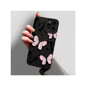 Black Powder Butterfly Black Frosted Full Package Anti-Fall Mobile Phone Case Suitable For iPhone 13 15 17air  Protective Case Transparent Shock Absorption for Samsung Galaxy S26 ultra