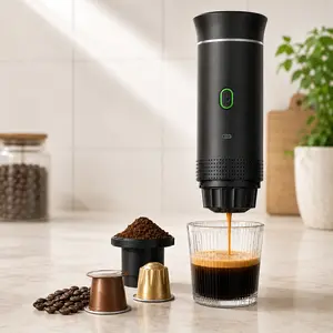 Portable Espresso Maker for Travel, Self-Heating USB-C Rechargeable Coffee Machine, Compact Outdoor Coffee Maker for Camping, Car, RV, Office, Ground Coffee & Capsule Compatible