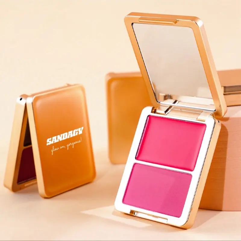 Sandagy Beauty Blush Dúo Cream & Powder Makeup Dewy Silky High Pigment Formula Long Lasting Breathable Vegan Skin Loving Cosmetic with Brush