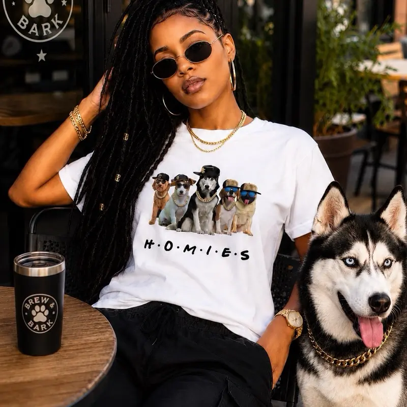 Women's Husky Casual Round Neck Tee, Streetwear T-Shirt Husky Print