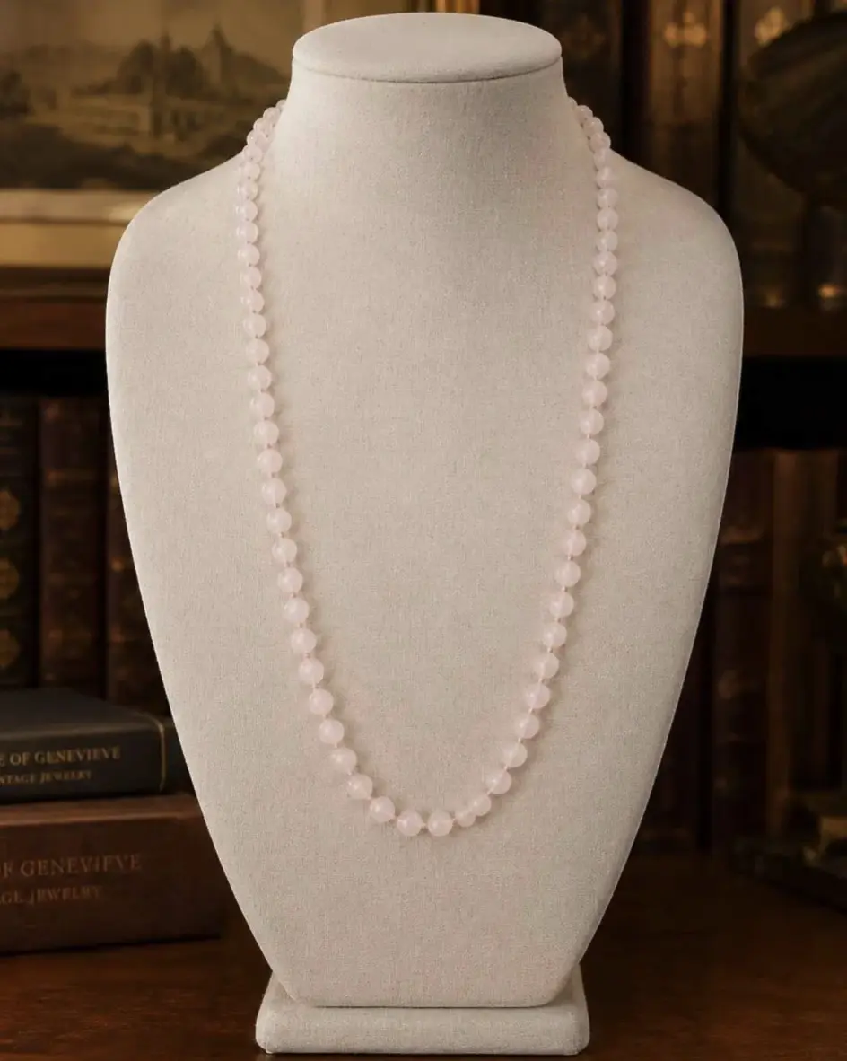 Hand Knotted Genuine Rose Quartz Necklace - 32"