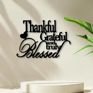 1 piece, metal wall art decorative sign, gratitude and blessings, home decoration entrance living room decorative sign - Thanksgiving, Halloween and Christmas gifts - black metal durable furniture decoration
