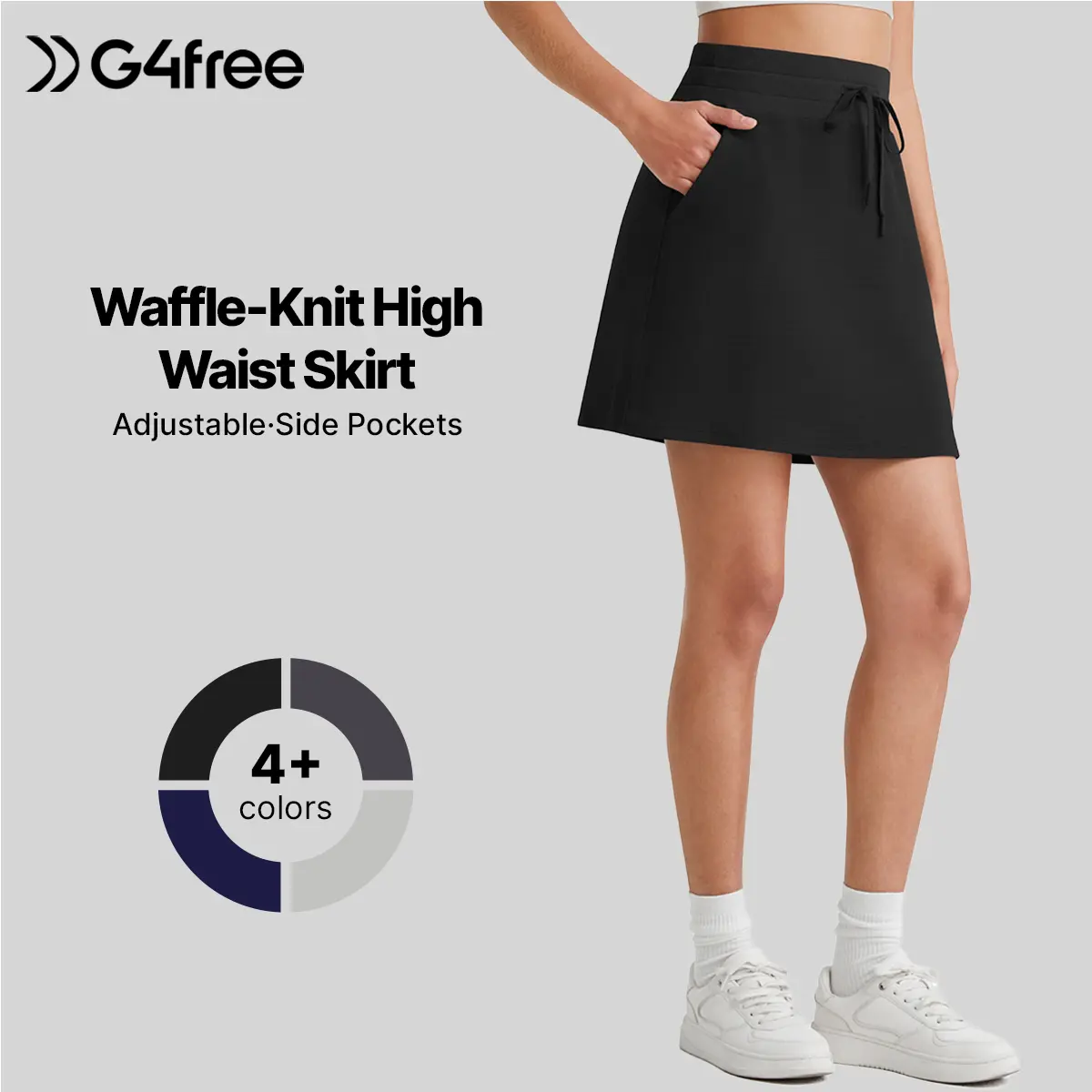 G4Free Waffle-Knit Sweat Skirts for Women High Waisted A-Line Drawstring Golf Work Casual Short Skirt with Pockets