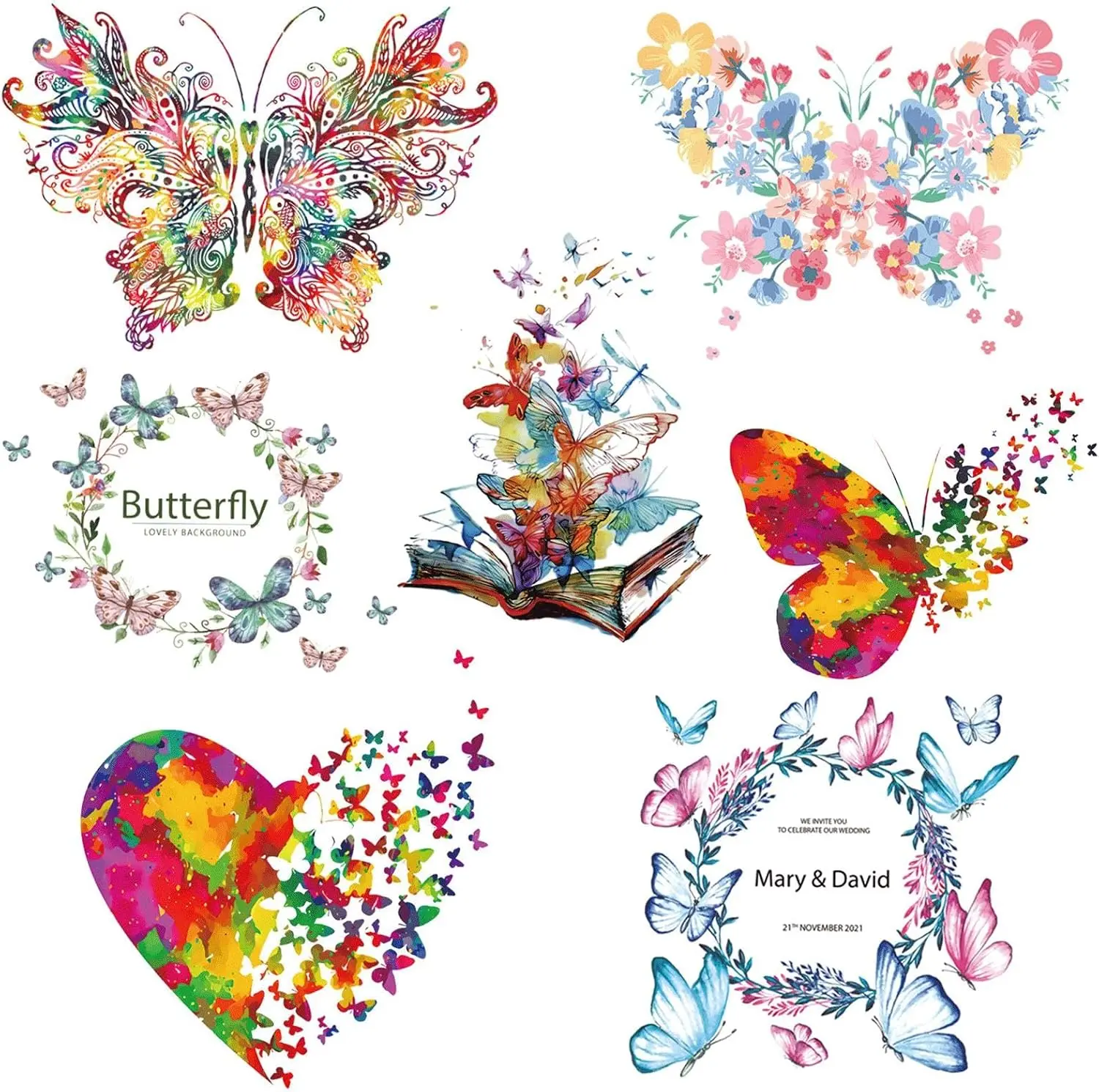 7Pcs Small Butterfly Iron On Vinyl Patches Heat Press Shirts Clothes Deco | Heat Press Decoration Appliqued Sublimation Patches Iron On Transfer Designs Heat Press Vinyl for Shirts