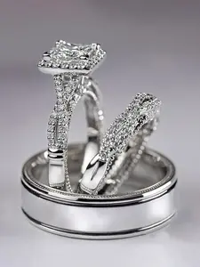 3 Pcs/Set Gorgeous Style Cubic Zirconia Ring Set Bridal Ring Sets For Women For Wedding Party Jewelry Valentine's Day Gift Engagement Ring Set