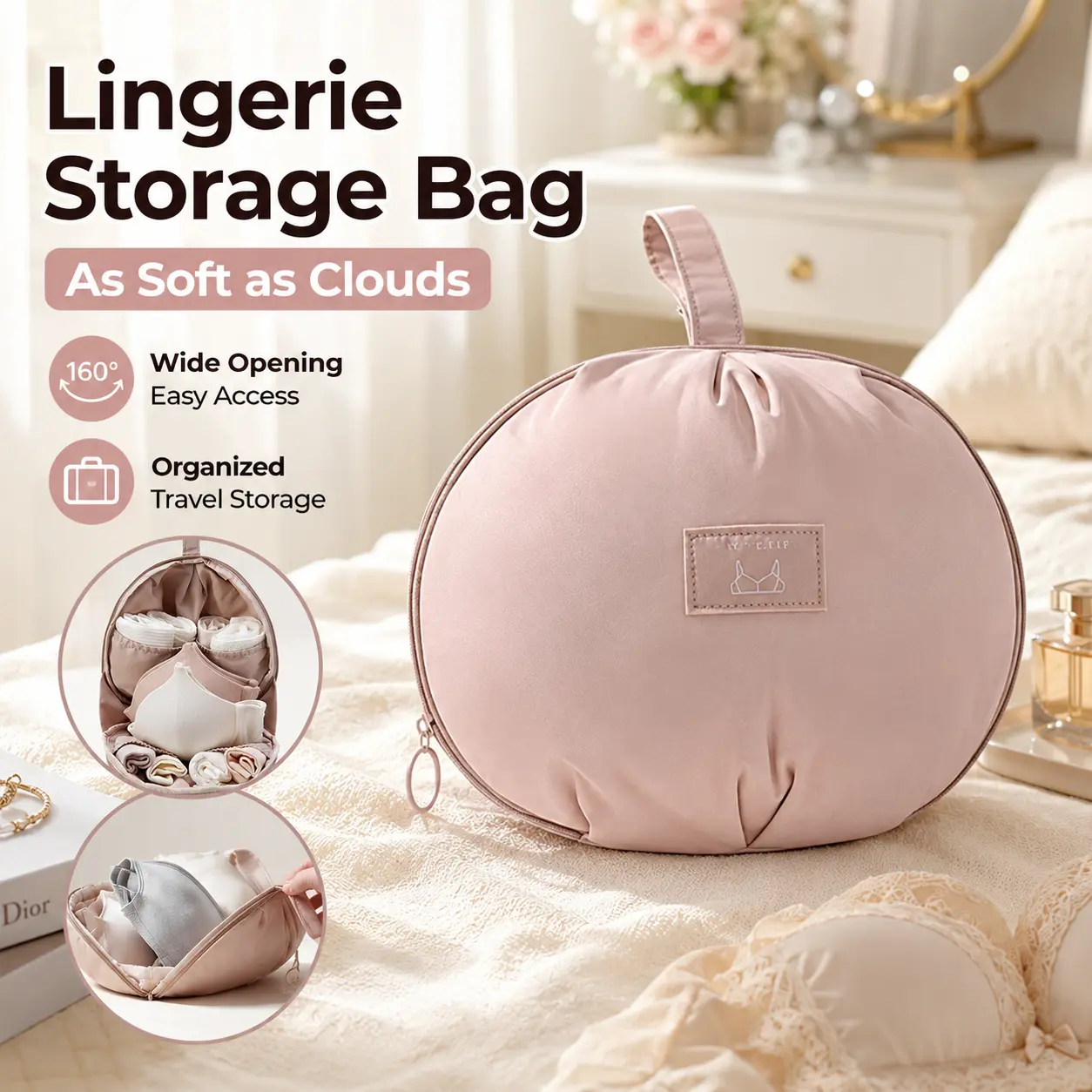 Ladies' Pink Bra Storage Box - 1-Count Travel Pouch & On-the-Go Storage Box for Storing Close-Fitting Clothes, Socks & Bras, Portable for Daily Use & Trips, Travel Pouches, On-The-Go Storage Boxes