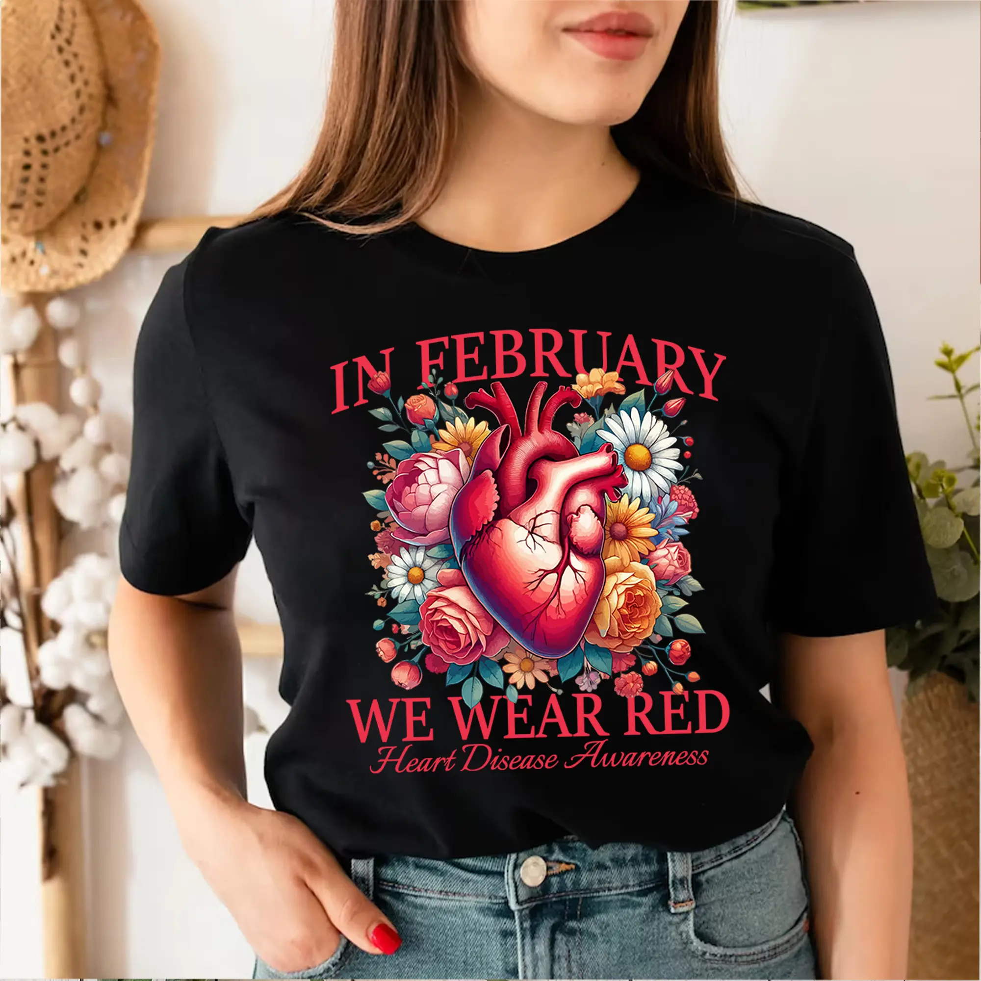 In February We Wear Red T-shirt, Heart Disease Awareness Shirt, Chd Awareness Tee, Heart Warrior Shirt, Cardiology Shirt