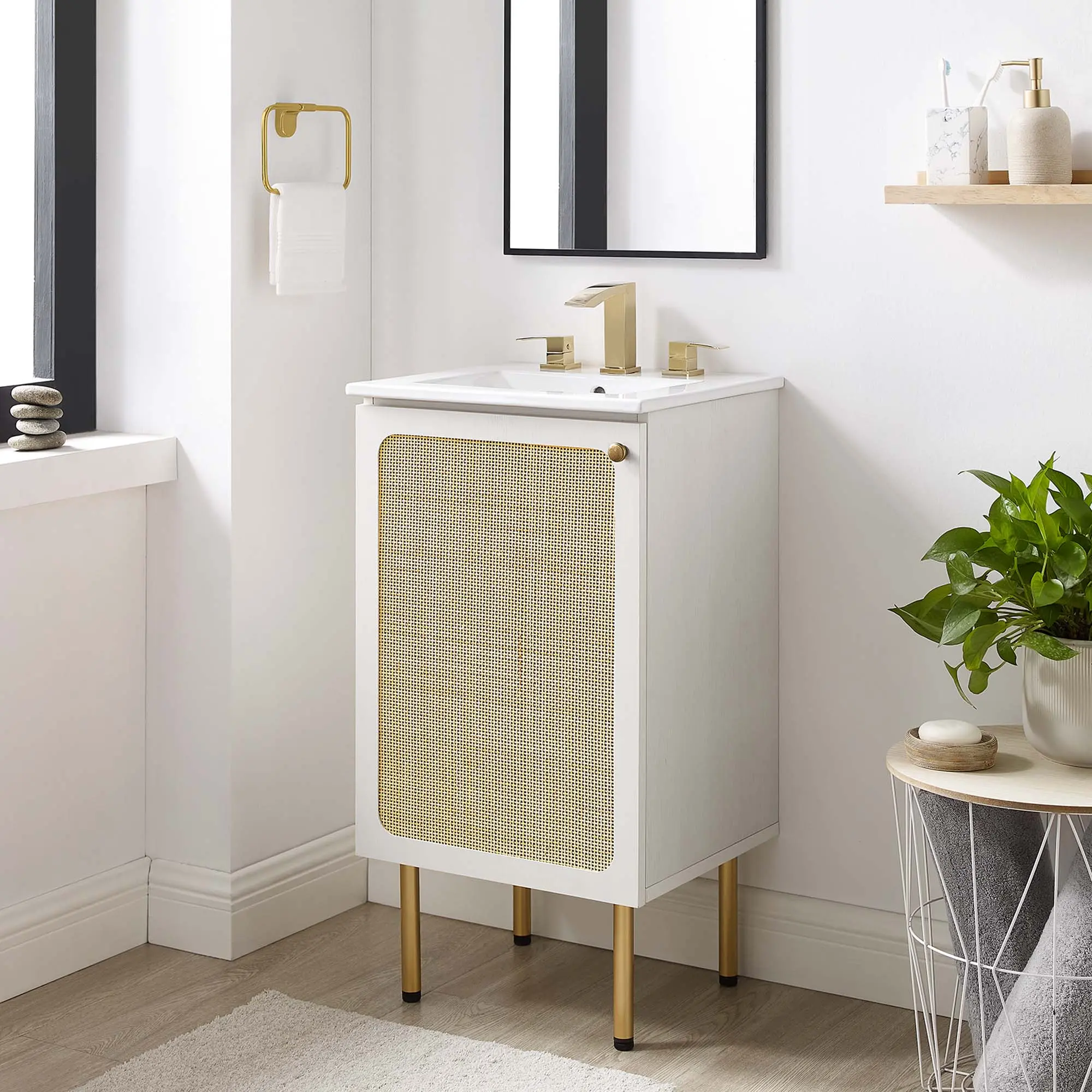 Chaucer 18-in White Wooden Bathroom Vanity Set, Home Improvement Fixture with Modern Storage Cabinet