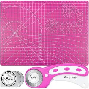 Rotary Cutter and Mat Set Self Healing Sewing Mats Shirt Cutter 45mm Fabric Cutter Wheel with 2 Blades Rotary Cutting Mat for Crafts Fabric Quilting Hobby (9" x 12" (A4)