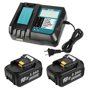 Amityke 2 Pack 18V 5000mAh Lithium-ion Replacement Battery for Makita and 14.4V-18V Replacement Charger for Makita, Fully Compatible with Makita 18V Cordless Power Tools
