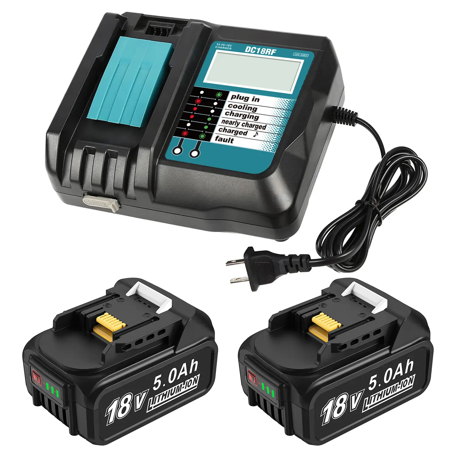 Amityke 18v 5.0Ah Battery Replacement for Makita Battery with DC18RF Charger Set, Compatile with Makita 18V Cordless Power Tools