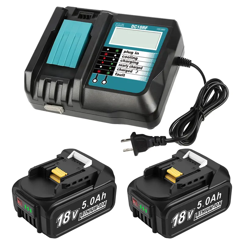 Amityke 2 Pack 18V 5000mAh Lithium-ion Replacement Battery for Makita and 14.4V-18V Replacement Charger for Makita, Fully Compatible with Makita 18V Cordless Power Tools