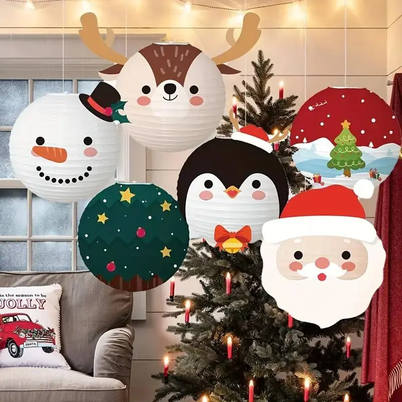6pcs Christmas Paper Lanterns, Handmade Holiday Decorations with Snowman & Santa Claus Designs, Perfect for DIY Party Celebrations