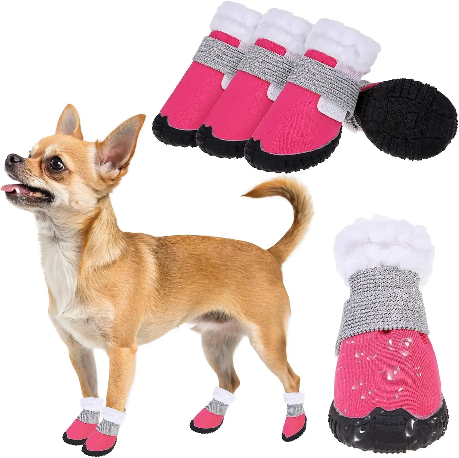 Dog Winter Boots, Waterproof Dogs Snow Shoes with Anti-Slip Sole & Warm Fleece Lining-Indoor Outdoor Paw Protectors for Small Dogs, Puppy Booties to Prevent Licking on Hardwood Floors,Size