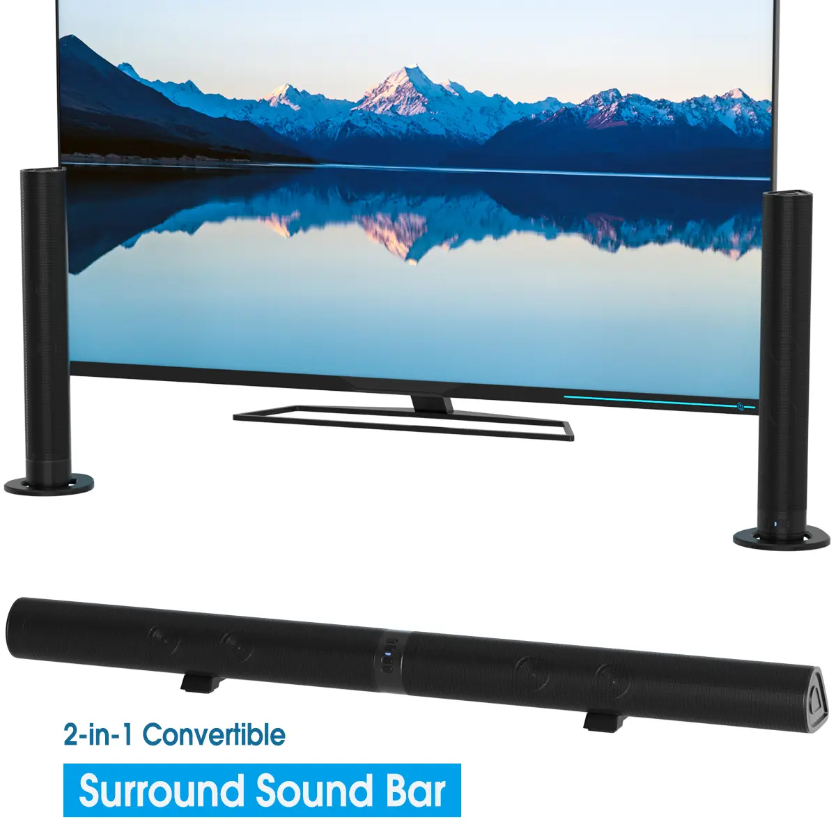 Areyourshop Detachable Portable Surround Sound Bar with Wireless Subwoofer, 2-in-1 Audio Stereo Bass Speaker System for TV, PC & Laptop Home Theater, Bluetooth 5.3 Bluetooth Audio Speakers, Bass Speakers