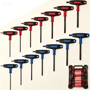 14-Piece Long Arm Hex Key Wrench Set, Metric & SAE Allen Wrench Set, T Handle Hex Key Tool Kit with Portable Organizer, Professional Hex Key Set for Tight Spaces, Secure Grip, Heavy Duty Construction