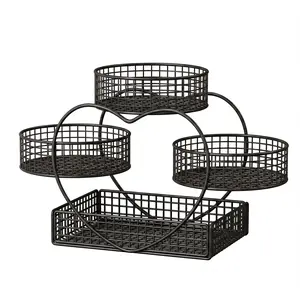 Heart-Shaped 3-Tier Metal Storage Basket, Black Modern Countertop Organizer, Multi-Purpose Rack for Fruits, Snacks, Cosmetics and Skincare