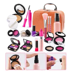 Simulated Makeup Kit for Girls Ages 3+, Play Makeup Set with Travel-Friendly Cosmetic Bag, Non-Toxic Pigment-Free Pretend Cosmetics, Perfect Holiday Gift for Toddlers