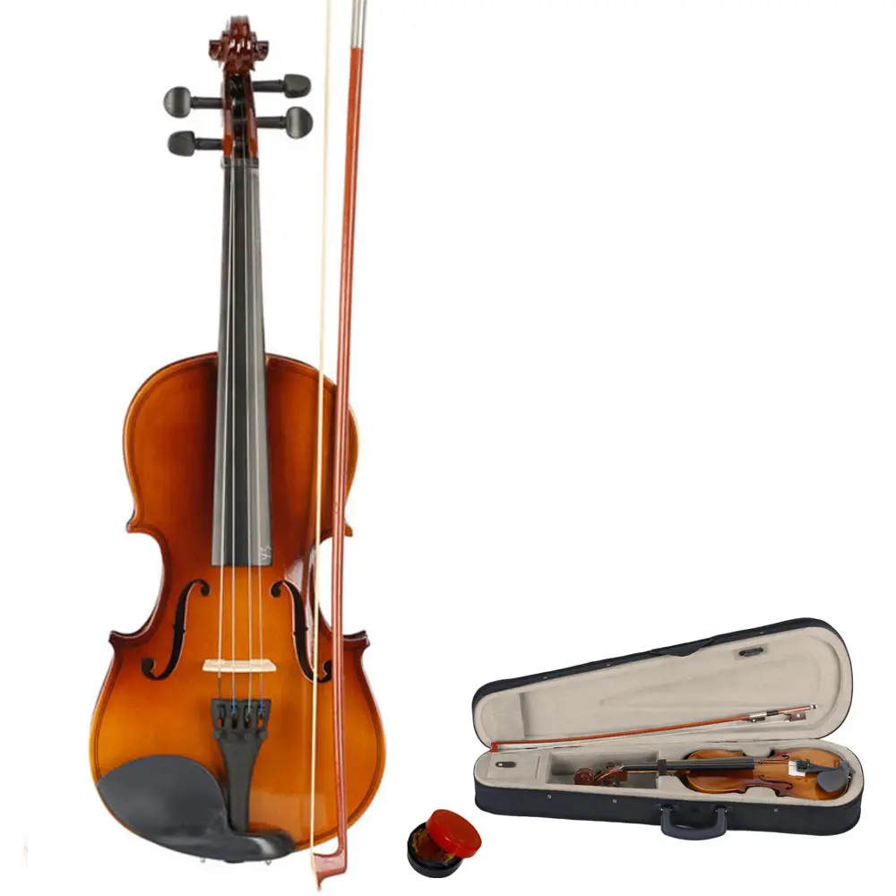 3/4 Size 4-String Classical Acoustic Violin Instrument Kit, Basswood & Maple Build, Case, Bow, Free Rosin Gift, 45.15Oz / 1280G, 55cm, for Adults (18+)