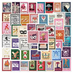 Book Stamp Series Sticker, 50pcs/set Creative Decorative Sticker, DIY Decals for Water Bottle, Laptop, Phone Case, Scrapbooking, Journal Making, Sticker Cards, Sticker Packs