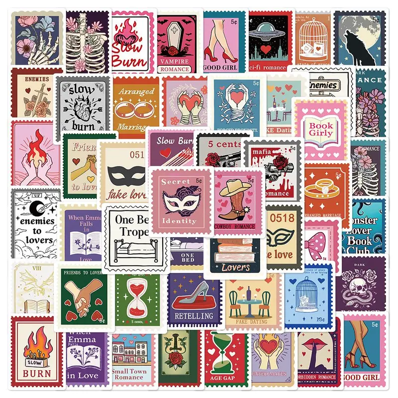 Book Stamp Series Sticker, 50pcs/set Creative Decorative Sticker, DIY Decals for Water Bottle, Laptop, Phone Case, Scrapbooking, Journal Making, Sticker Cards, Sticker Packs