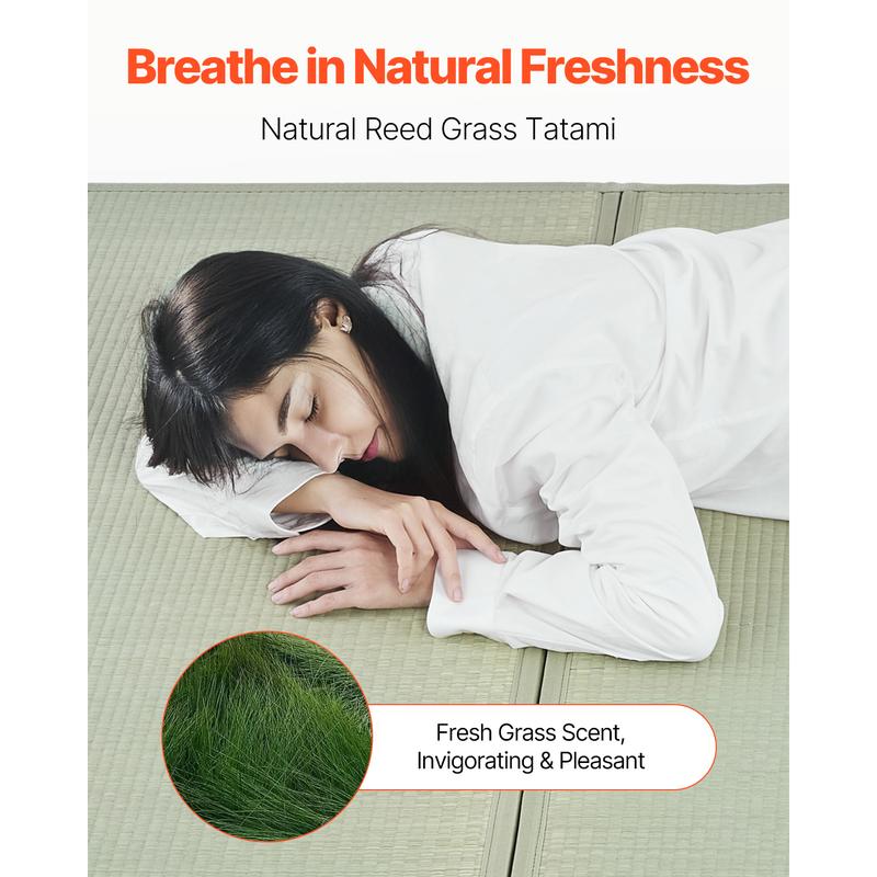 VEVOR Japanese Tatami Mat,  , King Size Foldable Japanese Tatami Mattress( Natural Rush Grass), Japanese Floor Mattress with Non-Slip Backing & Fresh Scent, Futon Mattress for Sleeping Meditation Yoga