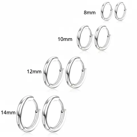 4 Pairs Stainless Steel Hoop Earrings Set – 316L Surgical Steel, 8mm 10mm 12mm 14mm Small Silver Hoops for Men & Women, Hypoallergenic Cartilage Earrings