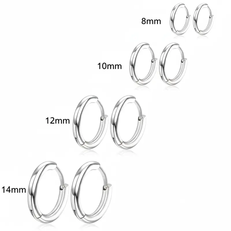 4 Pairs Stainless Steel Hoop Earrings Set – 316L Surgical Steel, 8mm 10mm 12mm 14mm Small Silver Hoops for Men & Women, Hypoallergenic Cartilage Earrings
