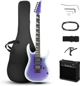 Ktaxon 39" Electric Guitar with 20Watt Amp, Full Size 170 Model Starter Guitar Kit for Beginners & Professional W/Bag, Strap, Upgrade Cable, Guitar Capo, Tremolo Arm - Gradient Purple