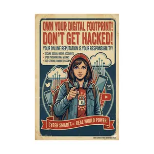 Own Your Digital Footprint Poster | Teen Cybersecurity Awareness | High School College Dorm | Social Media Safety