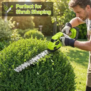 Portable 21V Cordless Hedge Trimmer, 220mm Electric Garden Shrub Trimmer with Battery and Charger, Bush Trimmer with Blade Guard