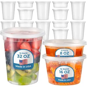 Fit Meal Prep 36 8 16 32 oz Deli Containers with Lids Variety, US Made Leakproof Assorted Plastic Soup Container, Combo Clear Food Storage Containers for Restaurant, Microwave Freezer Safe