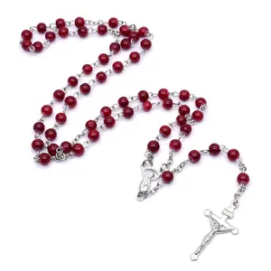 6mm Rosary Glass Beads Jesus for Cross Pendant Necklace Charm Chain Jewelry Chri