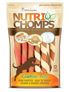 NutriChomps 5-Inch Twists Dog Chews, Easy to Digest, Rawhide-Free, 12 Count, Chicken, Peanut Butter, and Milk Flavors