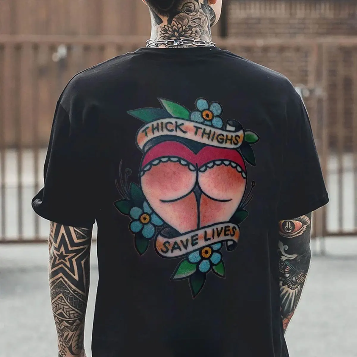 Thick Thighs Save Lives Back Side Printed Men's T-shirt Sweatshirt Hoodie, Naughty Clothes Men Cotton Menswear, Streetwear Vibes
