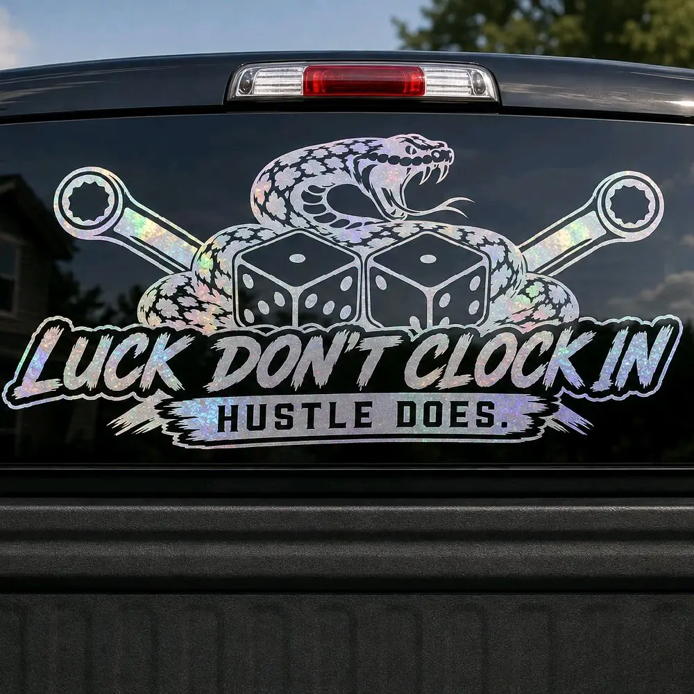 Luck dont clock in, hustle does, blue collar decal for cars or trucks #005 Luck dont clock in, hustle does, blue collar decal for cars or trucks #005